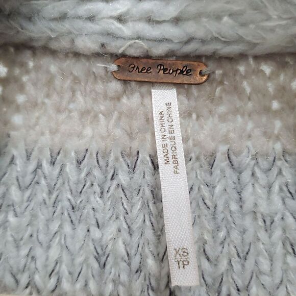 Free People Wool sweater cardigan chunky knit blue stripe twist braid, XS - Picture 3 of 7